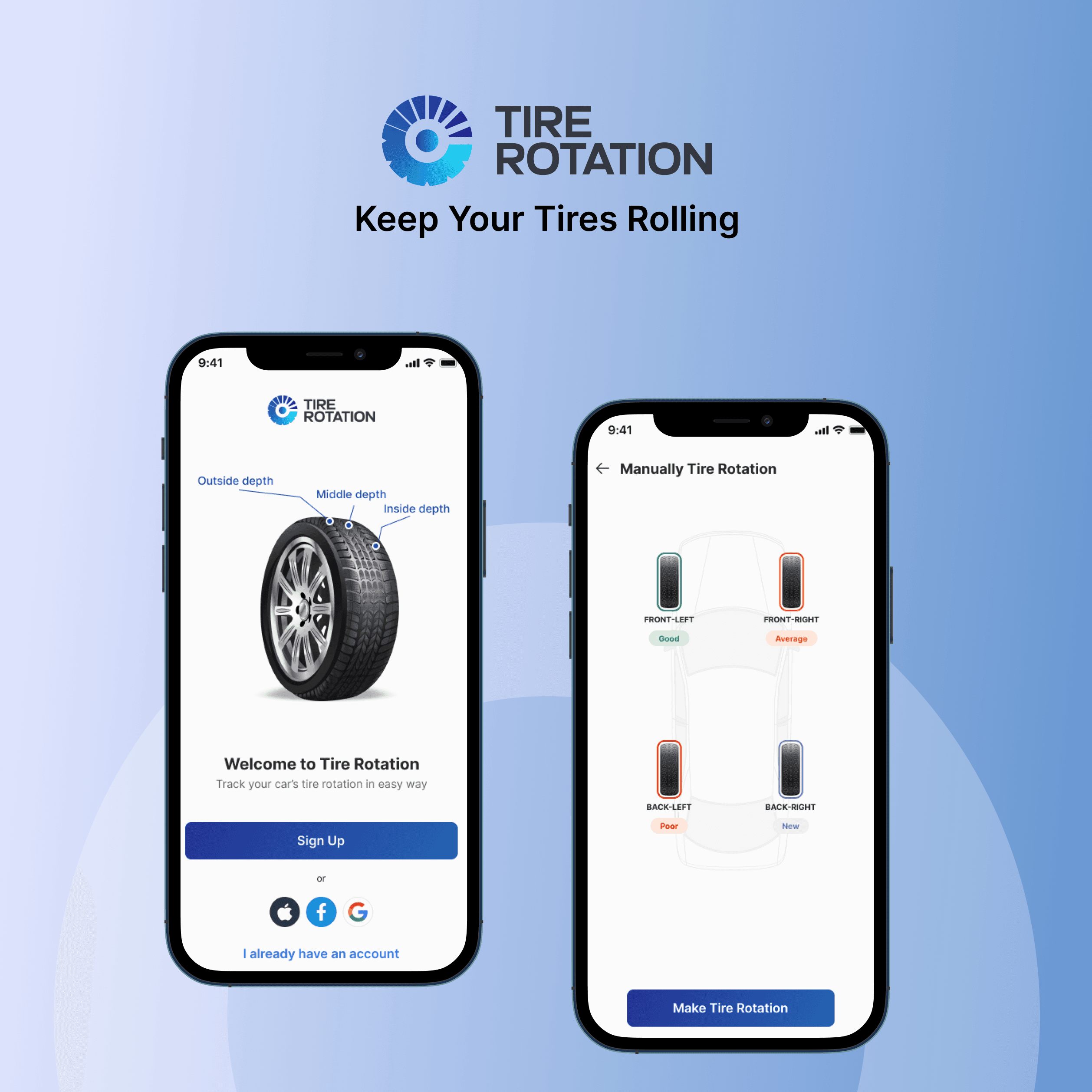 Tire Rotation car maintenance mobile app interface